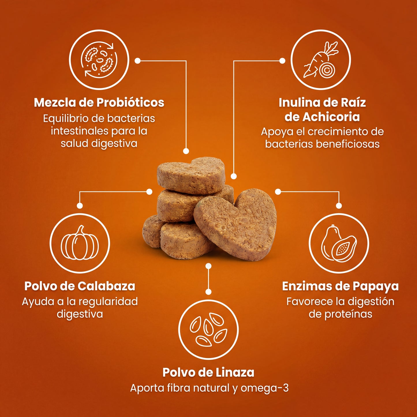 120 snacks triple-bióticas para el intestino, sistema inmunitario y digestión